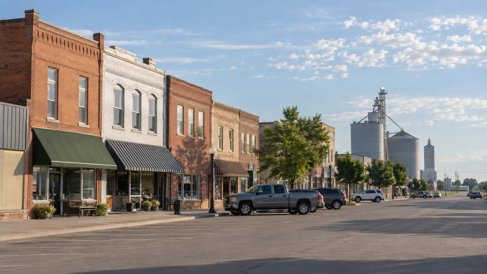 The main street of the small town of Lake Park, Iowa
