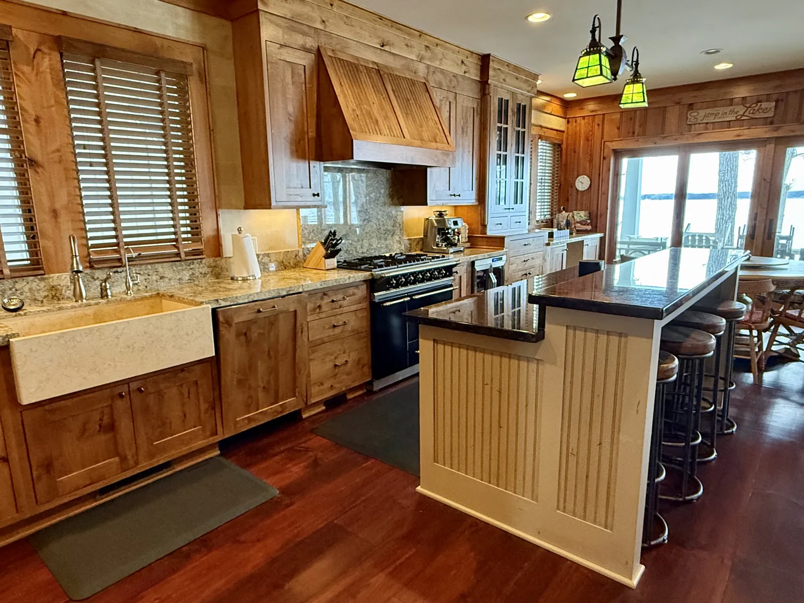 Custom wood kitchen inside a lakefront home on Lakeshore Drive in Okoboji, Iowa