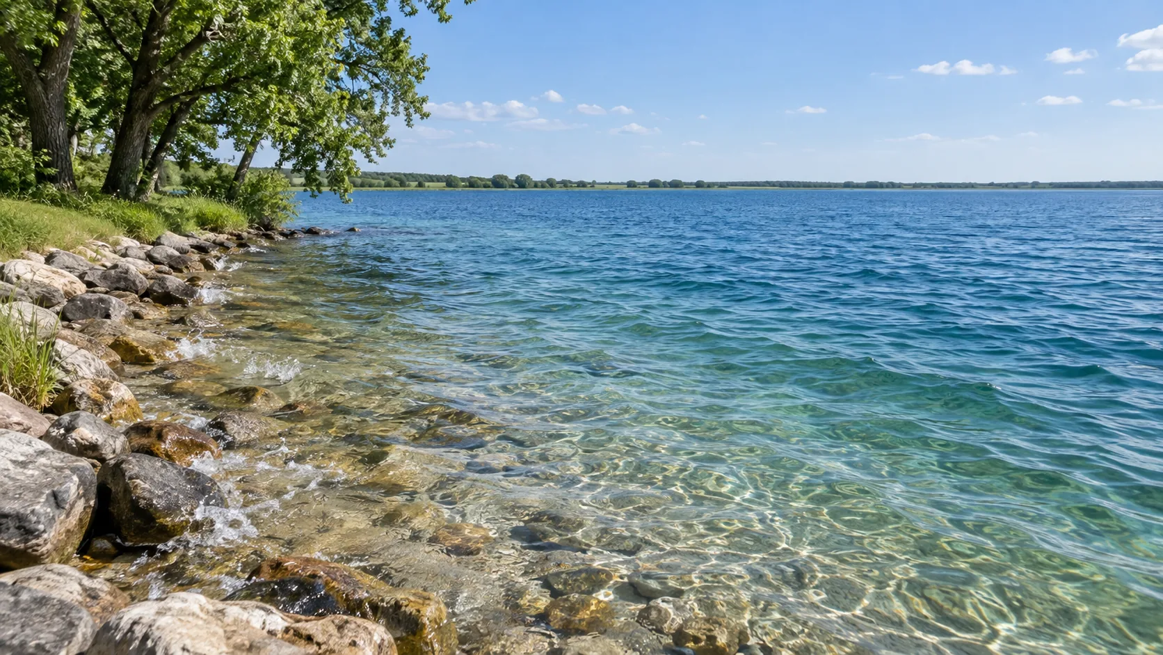 Clear deep water along the shoreline of West Okoboji Lake in Iowa