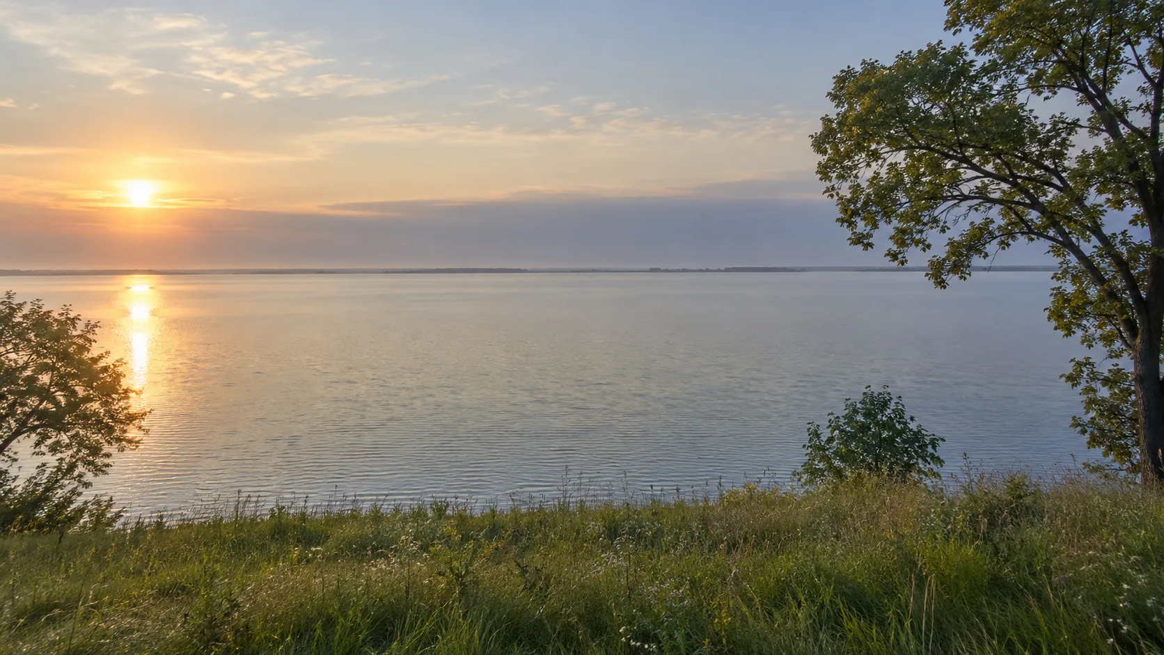 The south shore of Big Spirit Lake near Orleans, Iowa on a still morning